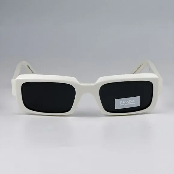 SALE! NEW Prada PR27ZS 17K08Z Talc White Dark Grey Unisex Rectangle Sunglasses - Picture 7 of 13